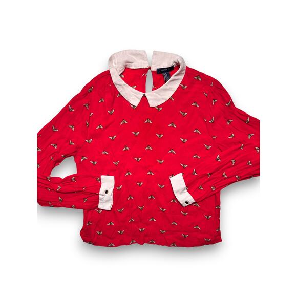 Forever 21 Red Bee Print Peter Pan Collar Blouse Size Medium - Picture 4 of 9